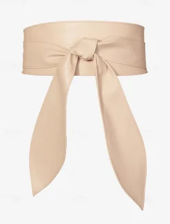 Women's Wide Red Faux Leather Obi Belt – Elegant Waist Cincher with Tie Knot Design for Dresses and Outerwear