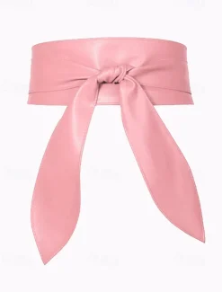 Women's Wide Red Faux Leather Obi Belt – Elegant Waist Cincher with Tie Knot Design for Dresses and Outerwear
