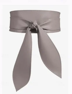 Women's Wide Red Faux Leather Obi Belt – Elegant Waist Cincher with Tie Knot Design for Dresses and Outerwear