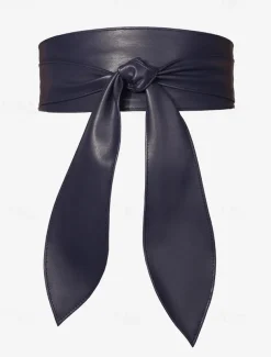 Women's Wide Red Faux Leather Obi Belt – Elegant Waist Cincher with Tie Knot Design for Dresses and Outerwear