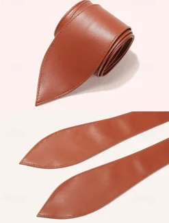 Women's Wide Red Faux Leather Obi Belt – Elegant Waist Cincher with Tie Knot Design for Dresses and Outerwear