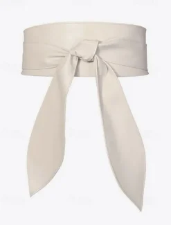 Women's Wide Red Faux Leather Obi Belt – Elegant Waist Cincher with Tie Knot Design for Dresses and Outerwear