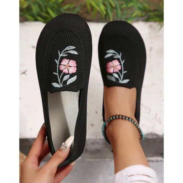 Women's Wide Toe Barefoot Shoes – Floral Embroidered Flyknit Flats for Picnics, Garden Strolls and Summer Getaways