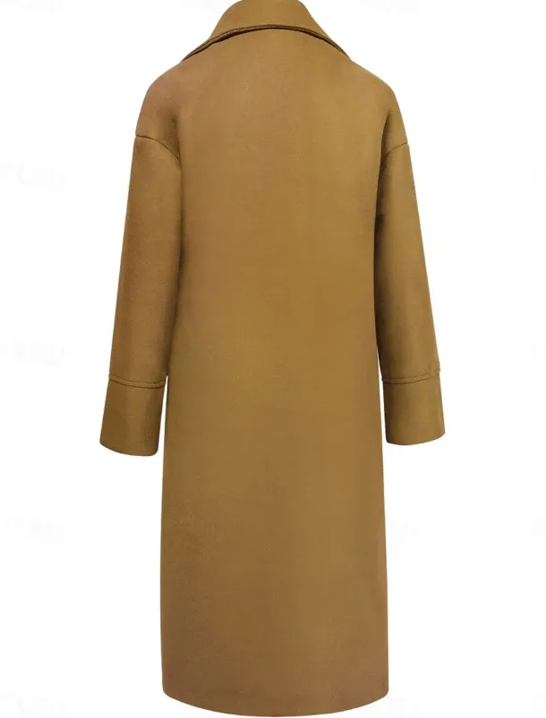 Women's Winter Coat Coat Cloak / Capes Windproof Warm Pocket Casual Street Style Plain Vacation Work Street Daily Wear Single Breasted Turndown Loose Fit Long Sleeve Outerwear Red Blue Green Fall