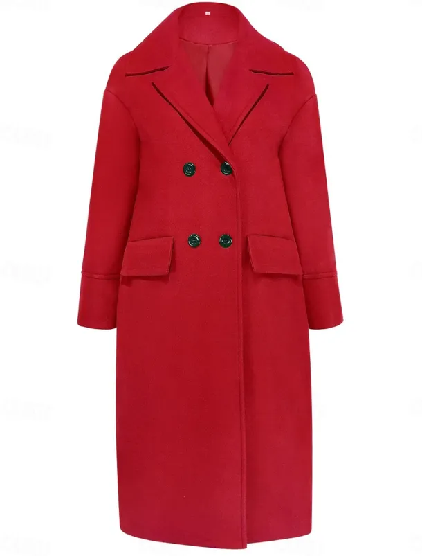 Women's Winter Coat Coat Cloak / Capes Windproof Warm Pocket Casual Street Style Plain Vacation Work Street Daily Wear Single Breasted Turndown Loose Fit Long Sleeve Outerwear Red Blue Green Fall