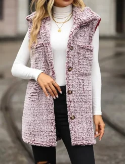 Women's Winter Coat Coat Warm Buttons Casual Street Style Solid Color Vacation Work Daily Wear Single Breasted Turndown Loose Fit Long Sleeve Outerwear Light Pink Black Khaki Fall Winter