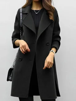 Women's Winter Coat Fall Long Overcoat Double Breasted Pea Coat with Belt Windproof Classic Slim Fit Trench Coat Elegant Outerwear Long Sleeve ArmyGreen S