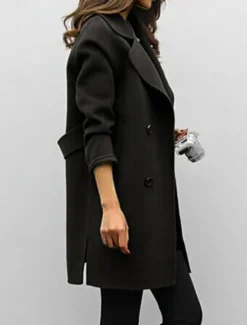 Women's Winter Coat Fall Long Overcoat Double Breasted Pea Coat with Belt Windproof Classic Slim Fit Trench Coat Elegant Outerwear Long Sleeve ArmyGreen S