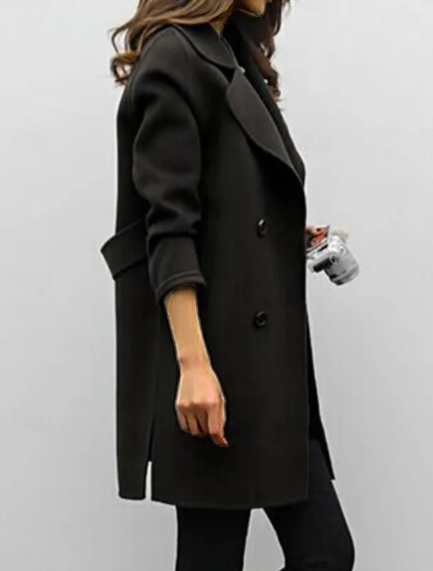 Women's Winter Coat Fall Long Overcoat Double Breasted Pea Coat with Belt Windproof Classic Slim Fit Trench Coat Elegant Outerwear Long Sleeve ArmyGreen S