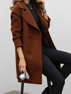 Women's Winter Coat Fall Long Overcoat Double Breasted Pea Coat with Belt Windproof Classic Slim Fit Trench Coat Elegant Outerwear Long Sleeve ArmyGreen S