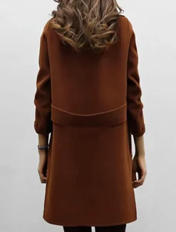 Women's Winter Coat Fall Long Overcoat Double Breasted Pea Coat with Belt Windproof Classic Slim Fit Trench Coat Elegant Outerwear Long Sleeve ArmyGreen S