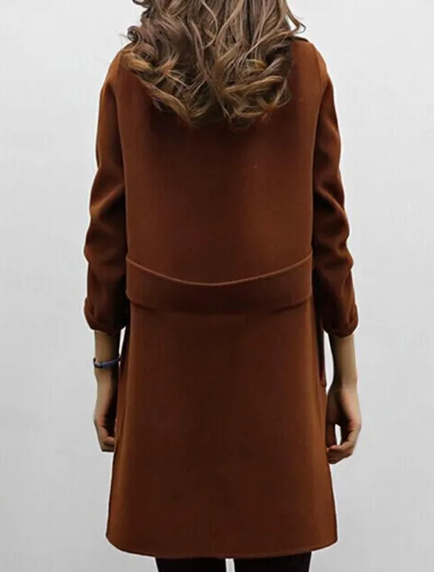Women's Winter Coat Fall Long Overcoat Double Breasted Pea Coat with Belt Windproof Classic Slim Fit Trench Coat Elegant Outerwear Long Sleeve ArmyGreen S
