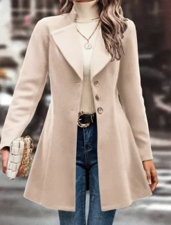 Women's Winter Coat Outdoor Street Daily Wear Fall Winter Regular Coat Regular Fit Thermal Warm Breathable Stylish Casual Jacket Long Sleeve Plain with Pockets Black Apricot Coffee