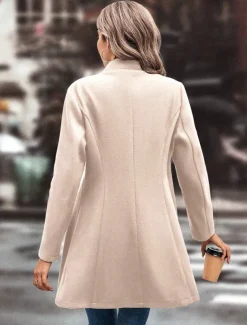 Women's Winter Coat Outdoor Street Daily Wear Fall Winter Regular Coat Regular Fit Thermal Warm Breathable Stylish Casual Jacket Long Sleeve Plain with Pockets Black Apricot Coffee
