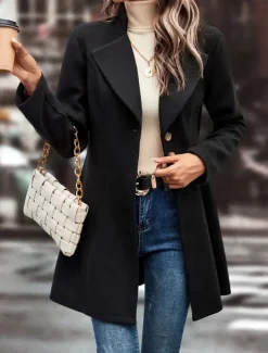 Women's Winter Coat Outdoor Street Daily Wear Fall Winter Regular Coat Regular Fit Thermal Warm Breathable Stylish Casual Jacket Long Sleeve Plain with Pockets Black Apricot Coffee