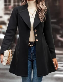 Women's Winter Coat Outdoor Street Daily Wear Fall Winter Regular Coat Regular Fit Thermal Warm Breathable Stylish Casual Jacket Long Sleeve Plain with Pockets Black Apricot Coffee