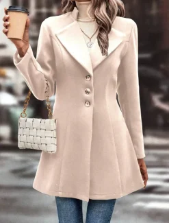 Women's Winter Coat Outdoor Street Daily Wear Fall Winter Regular Coat Regular Fit Thermal Warm Breathable Stylish Casual Jacket Long Sleeve Plain with Pockets Black Apricot Coffee