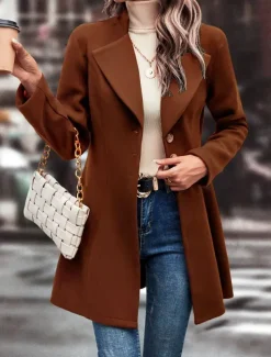 Women's Winter Coat Outdoor Street Daily Wear Fall Winter Regular Coat Regular Fit Thermal Warm Breathable Stylish Casual Jacket Long Sleeve Plain with Pockets Black Apricot Coffee