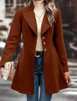 Women's Winter Coat Outdoor Street Daily Wear Fall Winter Regular Coat Regular Fit Thermal Warm Breathable Stylish Casual Jacket Long Sleeve Plain with Pockets Black Apricot Coffee