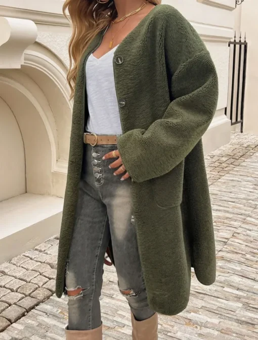 Women's Winter Coat Outdoor Street Daily Wear Fall Winter Long Coat Regular Fit Thermal Warm Breathable Stylish Casual Jacket Long Sleeve Plain with Pockets Army Green Khaki Apricot