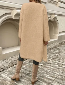 Women's Winter Coat Outdoor Street Daily Wear Fall Winter Long Coat Regular Fit Thermal Warm Breathable Stylish Casual Jacket Long Sleeve Plain with Pockets Army Green Khaki Apricot