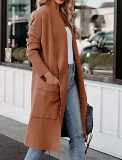 Women's Winter Coat Outdoor Street Daily Fall Winter Long Coat Regular Fit Warm Breathable Comtemporary Stylish Jacket Long Sleeve Solid Color with Pockets Blue Coffee Gray