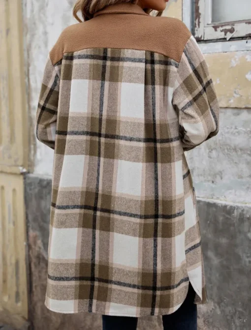 Women's Winter Coat Outdoor Street Daily Wear Fall Winter Long Coat Regular Fit Thermal Warm Breathable Stylish Casual Jacket Long Sleeve Stripes and Plaid with Pockets Print Wine Coffee Gray