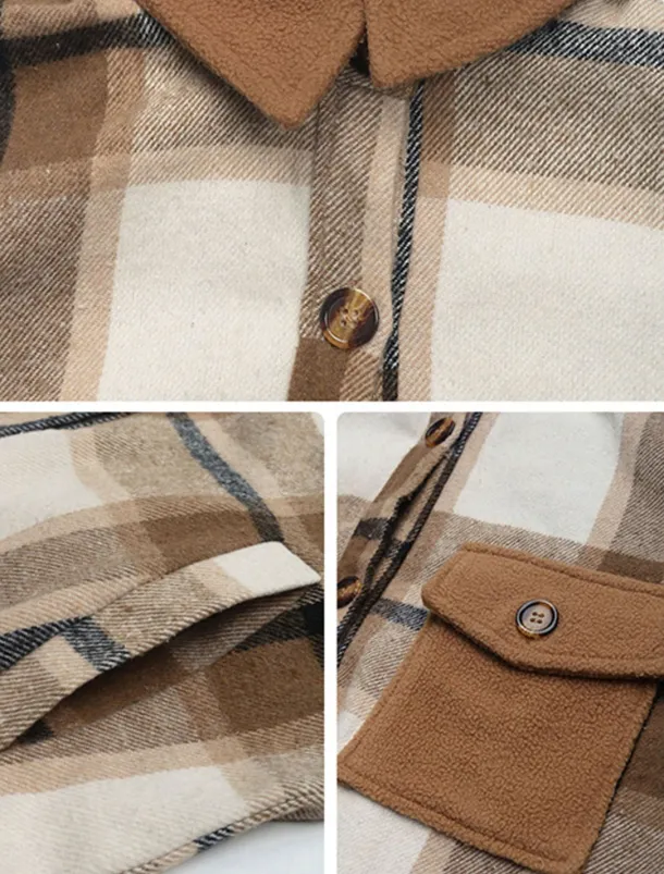 Women's Winter Coat Outdoor Street Daily Wear Fall Winter Long Coat Regular Fit Thermal Warm Breathable Stylish Casual Jacket Long Sleeve Stripes and Plaid with Pockets Print Wine Coffee Gray