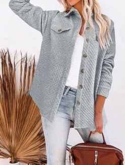 Women's Winter Coat Outdoor Street Daily Wear Fall Winter Regular Coat Regular Fit Thermal Warm Breathable Stylish Casual Jacket Long Sleeve Plain with Pockets Green Gray