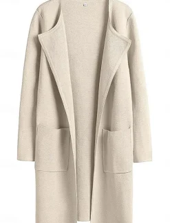 Women's Winter Coat Warm Breathable Pocket Casual Plain Vacation Street Daily Wear Going out Open Front Long Turndown Regular Fit Long Sleeve Outerwear Black Brown Khaki Fall Winter