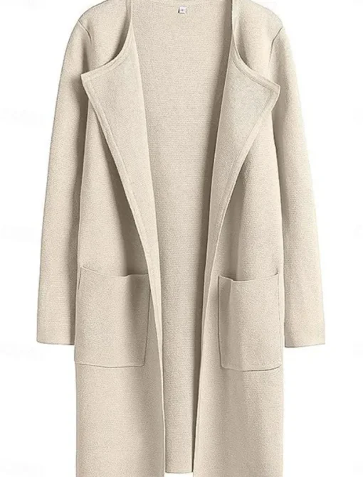 Women's Winter Coat Warm Breathable Pocket Casual Plain Vacation Street Daily Wear Going out Open Front Long Turndown Regular Fit Long Sleeve Outerwear Black Brown Khaki Fall Winter