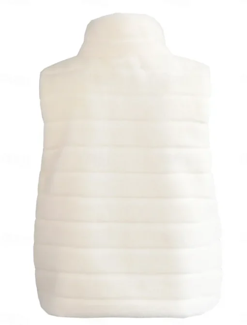 Women's Winter Coat Warm Breathable Patchwork Fashion Simple Solid Color Office Street Zipper Stand Collar Regular Fit Sleeveless Outerwear Black White Fall Winter