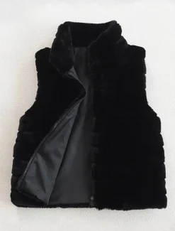 Women's Winter Coat Warm Breathable Patchwork Fashion Simple Solid Color Office Street Zipper Stand Collar Regular Fit Sleeveless Outerwear Black White Fall Winter