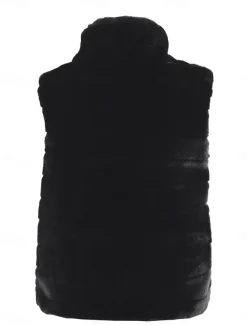 Women's Winter Coat Warm Breathable Patchwork Fashion Simple Solid Color Office Street Zipper Stand Collar Regular Fit Sleeveless Outerwear Black White Fall Winter