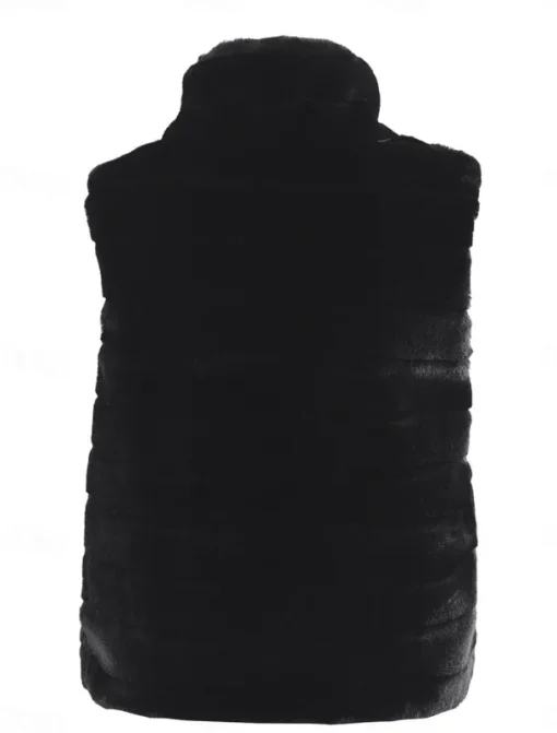 Women's Winter Coat Warm Breathable Patchwork Fashion Simple Solid Color Office Street Zipper Stand Collar Regular Fit Sleeveless Outerwear Black White Fall Winter