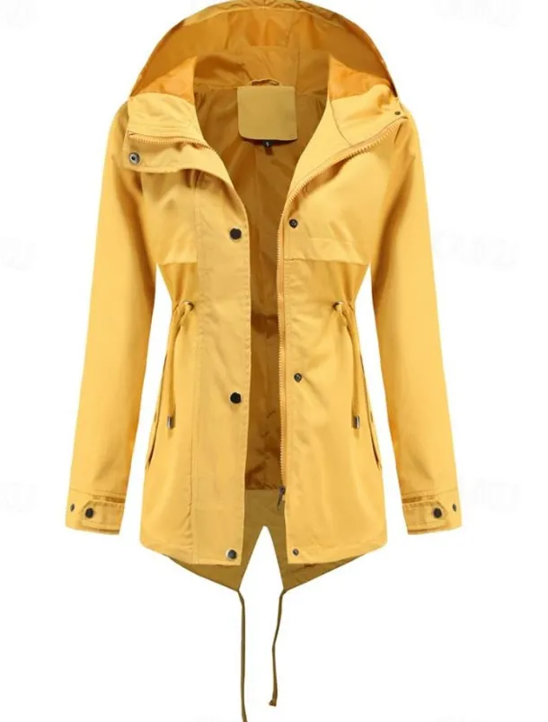 Women's Winter Coat Waterproof Windproof Zipper Outdoor Solid Color Work Casual Zipper Hoodie Loose Fit Long Sleeve Outerwear Black Yellow Red Winter