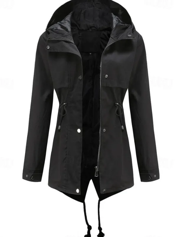 Women's Winter Coat Waterproof Windproof Zipper Outdoor Solid Color Work Casual Zipper Hoodie Loose Fit Long Sleeve Outerwear Black Yellow Red Winter