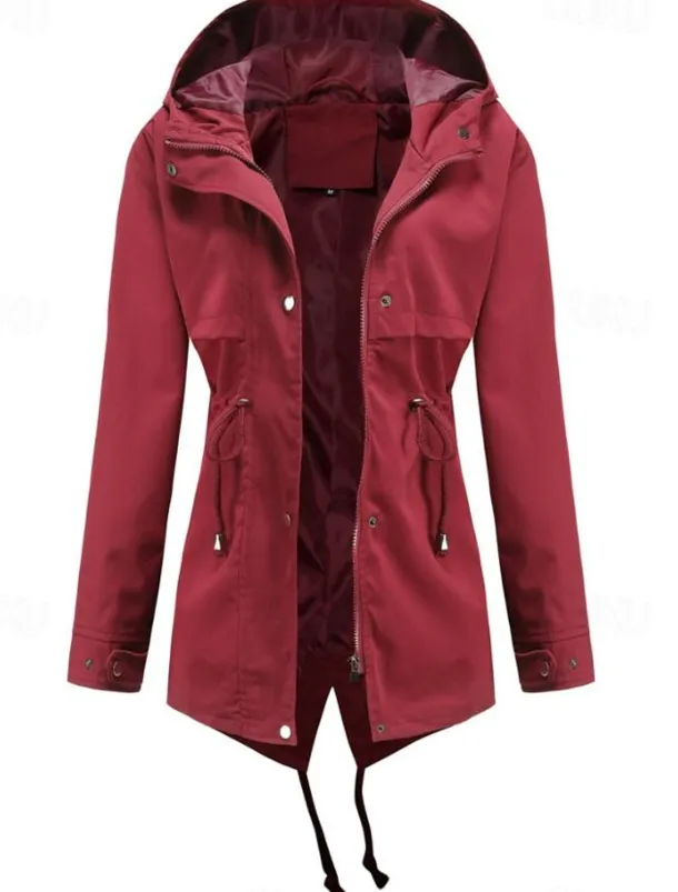 Women's Winter Coat Waterproof Windproof Zipper Outdoor Solid Color Work Casual Zipper Hoodie Loose Fit Long Sleeve Outerwear Black Yellow Red Winter