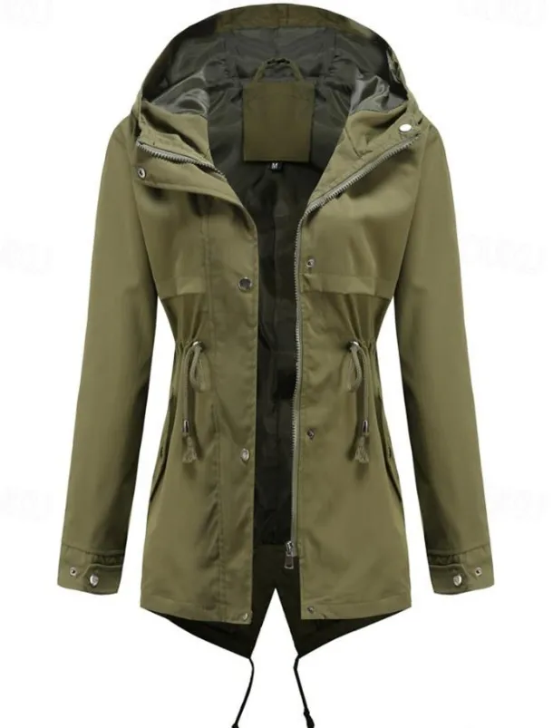 Women's Winter Coat Waterproof Windproof Zipper Outdoor Solid Color Work Casual Zipper Hoodie Loose Fit Long Sleeve Outerwear Black Yellow Red Winter