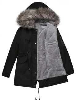 Women's Winter Coat Windproof Warm Zipper Outdoor Solid Color Work Casual Zipper Hoodie Loose Fit Long Sleeve Outerwear Black Red Green Winter