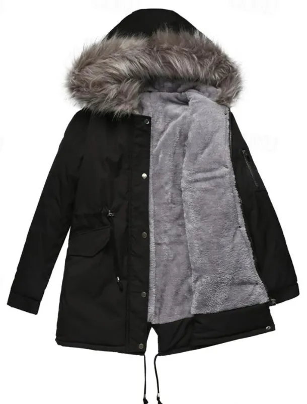 Women's Winter Coat Windproof Warm Zipper Outdoor Solid Color Work Casual Zipper Hoodie Loose Fit Long Sleeve Outerwear Black Red Green Winter