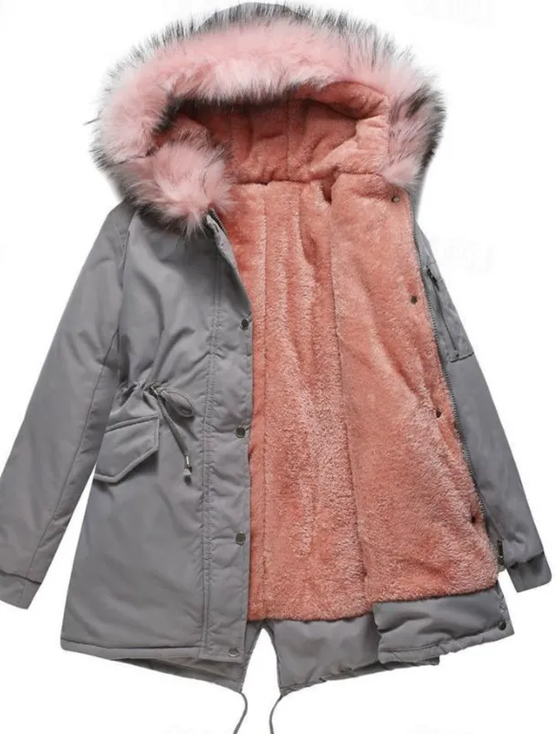 Women's Winter Coat Windproof Warm Zipper Outdoor Solid Color Work Casual Zipper Hoodie Loose Fit Long Sleeve Outerwear Black Red Green Winter