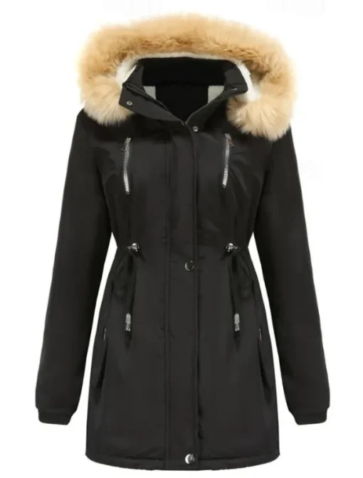 Women's Winter Coat Windproof Warm Zipper Buttons Outdoor Solid Color Work Casual Single Breasted Hoodie Loose Fit Long Sleeve Outerwear Black Pink Wine Winter