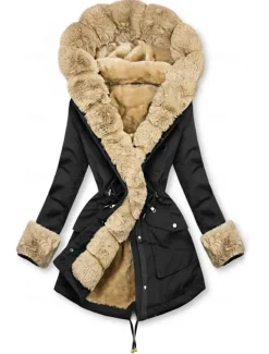 Women's Winter Coat Winter Jacket Parka Windproof Warm Zipper Pocket Drawstring Fur Collar Elegant Street Style Plain Street Casual Daily Wear Zipper Regular Hoodie Regular Fit Long Sleeve Outerwear