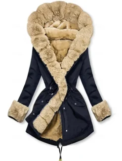 Women's Winter Coat Winter Jacket Parka Windproof Warm Zipper Pocket Drawstring Fur Collar Elegant Street Style Plain Street Casual Daily Wear Zipper Regular Hoodie Regular Fit Long Sleeve Outerwear