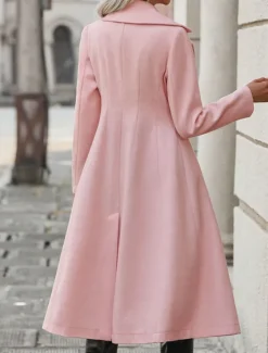 Women's Winter Coat Winter Jacket Outdoor Street Daily Fall Winter Long Coat Regular Fit Warm Breathable Comtemporary Stylish Jacket Long Sleeve Solid Color with Pockets Pink