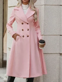 Women's Winter Coat Winter Jacket Outdoor Street Daily Fall Winter Long Coat Regular Fit Warm Breathable Comtemporary Stylish Jacket Long Sleeve Solid Color with Pockets Pink