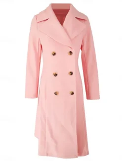 Women's Winter Coat Winter Jacket Outdoor Street Daily Fall Winter Long Coat Regular Fit Warm Breathable Comtemporary Stylish Jacket Long Sleeve Solid Color with Pockets Pink