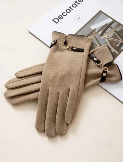 Women's Winter Gloves with Elegant Metal Accent - Warm and Stylish Wool-Blend Design for Cold Weather