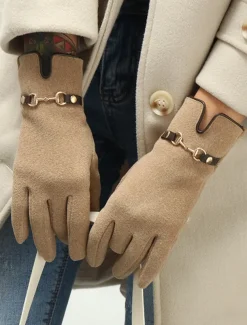 Women's Winter Gloves with Elegant Metal Accent - Warm and Stylish Wool-Blend Design for Cold Weather